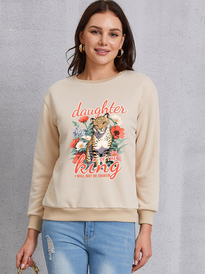 Leopard Graphic Round Neck Sweatshirt