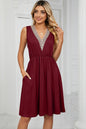 Pocketed V-Neck Wide Strap Dress