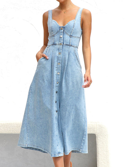 Sweetheart Neck Wide Strap Denim Dress