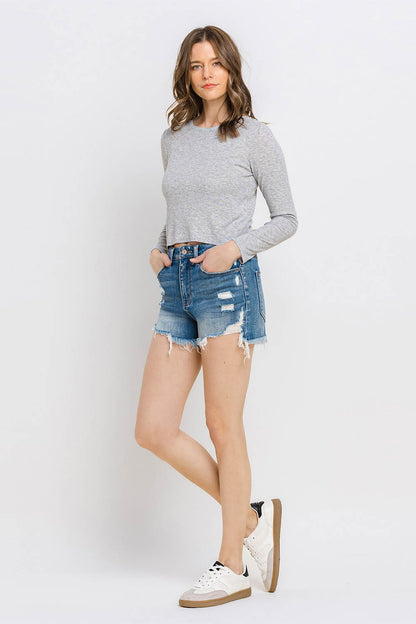 Vervet by Flying Monkey Distressed Raw Hem Denim Shorts