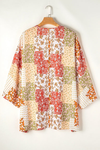 Printed Open Front Long Sleeve Cover-Up