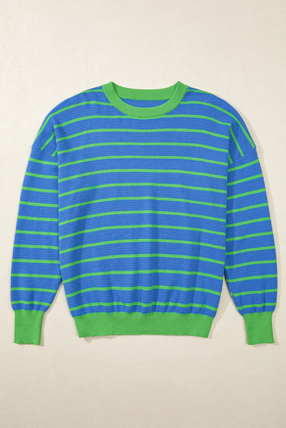 Striped Round Neck Long Sleeve Sweater