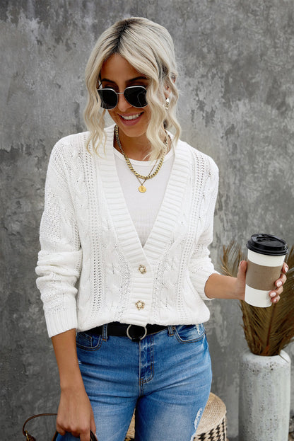 Cable-Knit Button Up Dropped Shoulder Cardigan