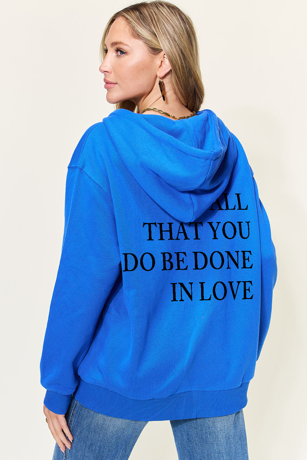 Simply Love Full Size Letter Graphic Zip-Up Hoodie with Pockets