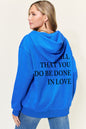 Simply Love Full Size Letter Graphic Zip-Up Hoodie with Pockets