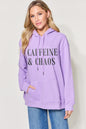 Simply Love Full Size CAFFEINE&CHAOS Graphic Drawstring Long Sleeve Hoodie