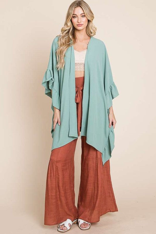 Wide sleeves ruffle kimono KRT1650-1