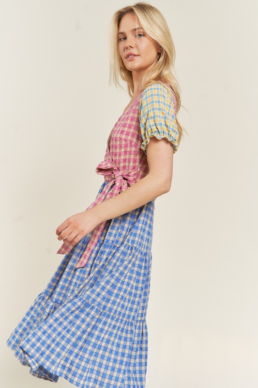 COLORBLOCK GINGHAM DRESS