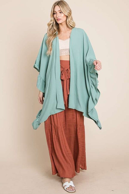 Wide sleeves ruffle kimono KRT1650-1