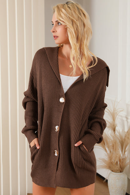 V-Neck Button Down Dropped Shoulder Cardigan