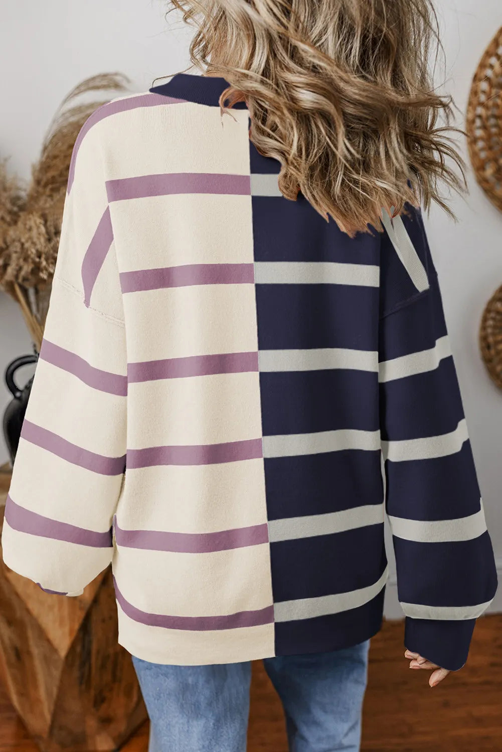 Striped Round Neck Long Sleeve Knit Top