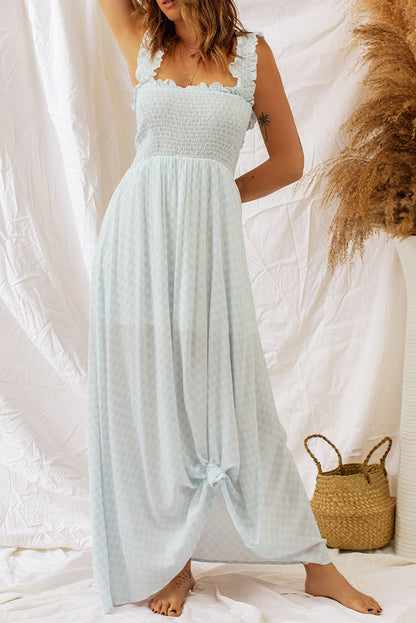 Plaid Ruffle Strap Smocked Maxi Dress