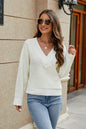 Openwork Surplice Long Sleeve Sweater