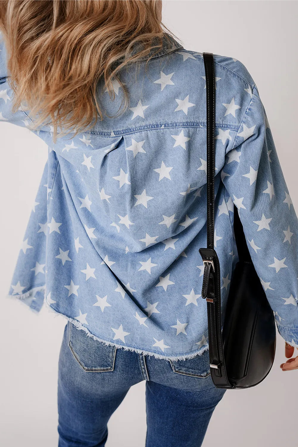 Star Button Up Long Sleeve Denim Jacket