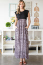 Leopard Print Round Neck Maxi Dress with Pockets