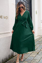 Pleated Long Sleeve Surplice Maxi Dress