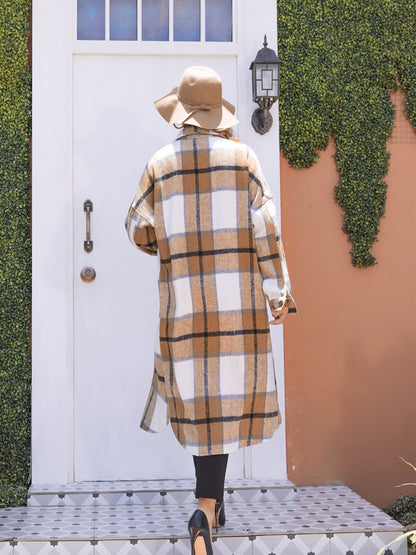 Plaid Button Up Dropped Shoulder Coat