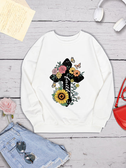 Graphic Round Neck Dropped Shoulder Sweatshirt