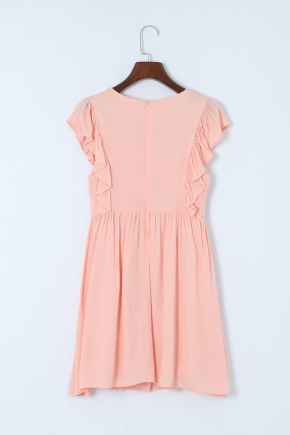 V-Neck Flutter Sleeve Dress