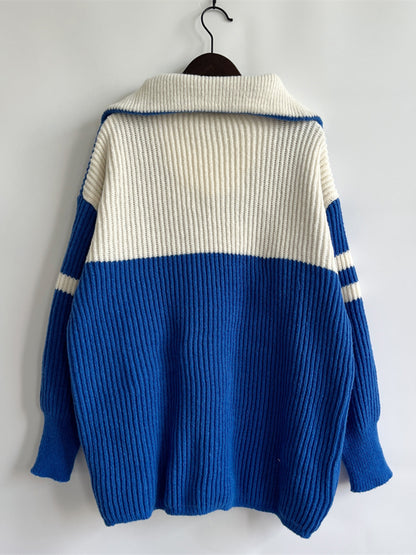 Ribbed Two-Tone Half Zip Sweater