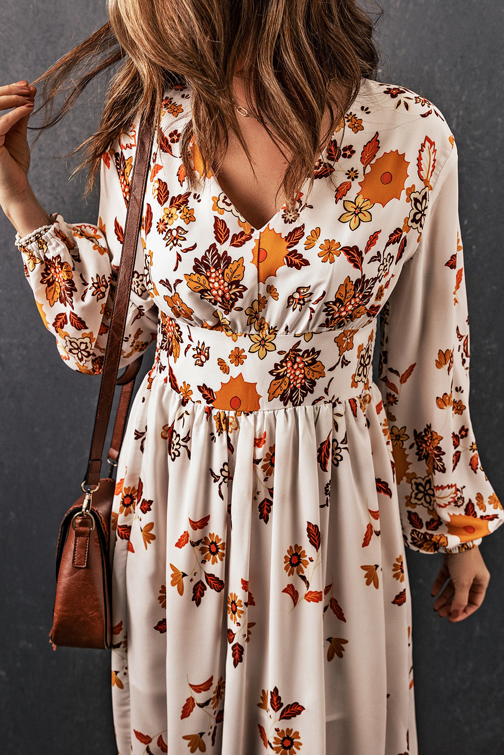 Floral V-Neck Long Sleeve Maxi Dress