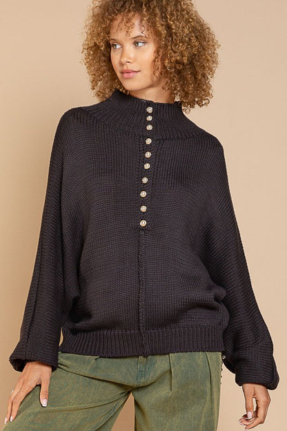 Pearl-Buttoned Knit Sweater