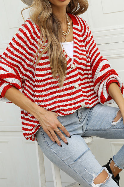 Striped Button Up Long Sleeve Cardigan