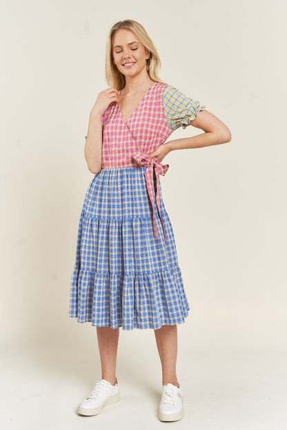 COLORBLOCK GINGHAM DRESS