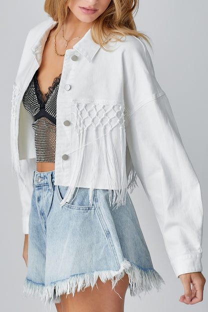 Tassel Sequin Letter Long Sleeve Denim Jacket