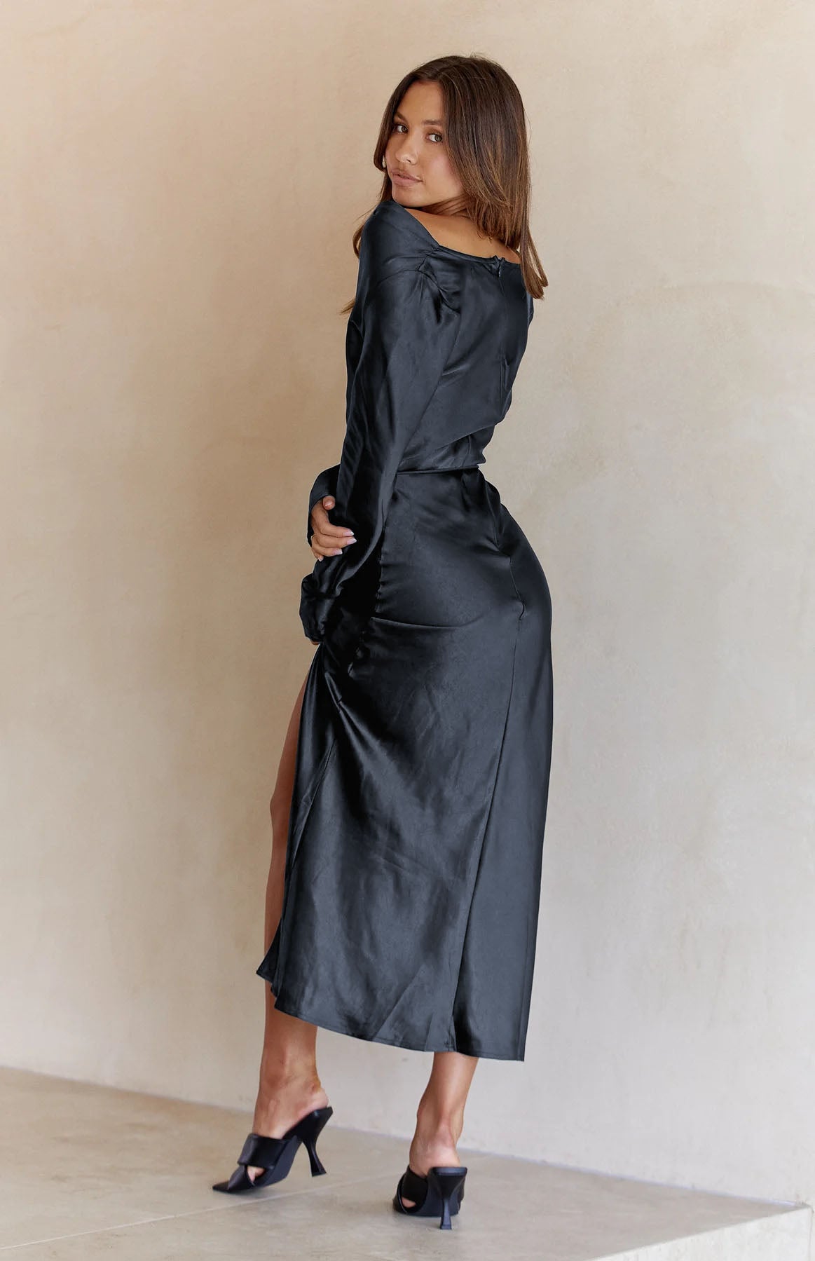 Cowl Neck Long Sleeve Maxi Dress