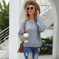 Shiny Round Neck Long Sleeve Drop Shoulder Sweater