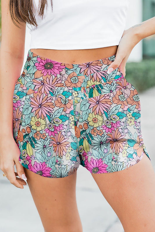 Floral Elastic Waist Shorts