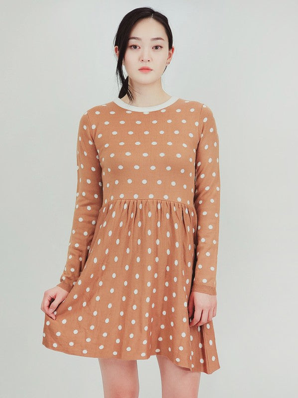 Baby Doll Polka Dot Patterned Sweater Dress