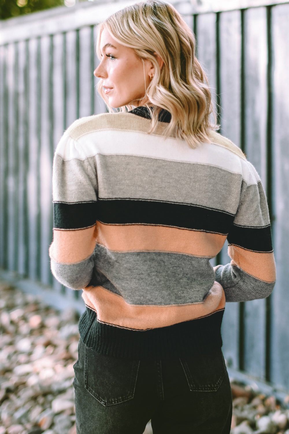 Striped Round Neck Long Sleeve Sweater