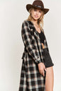 PLAID PRINT COLLAR LONG SHIRT DRESS PLUS