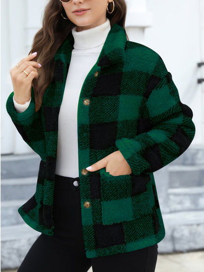 Button Up Drop Shoulder Fuzzy Jacket