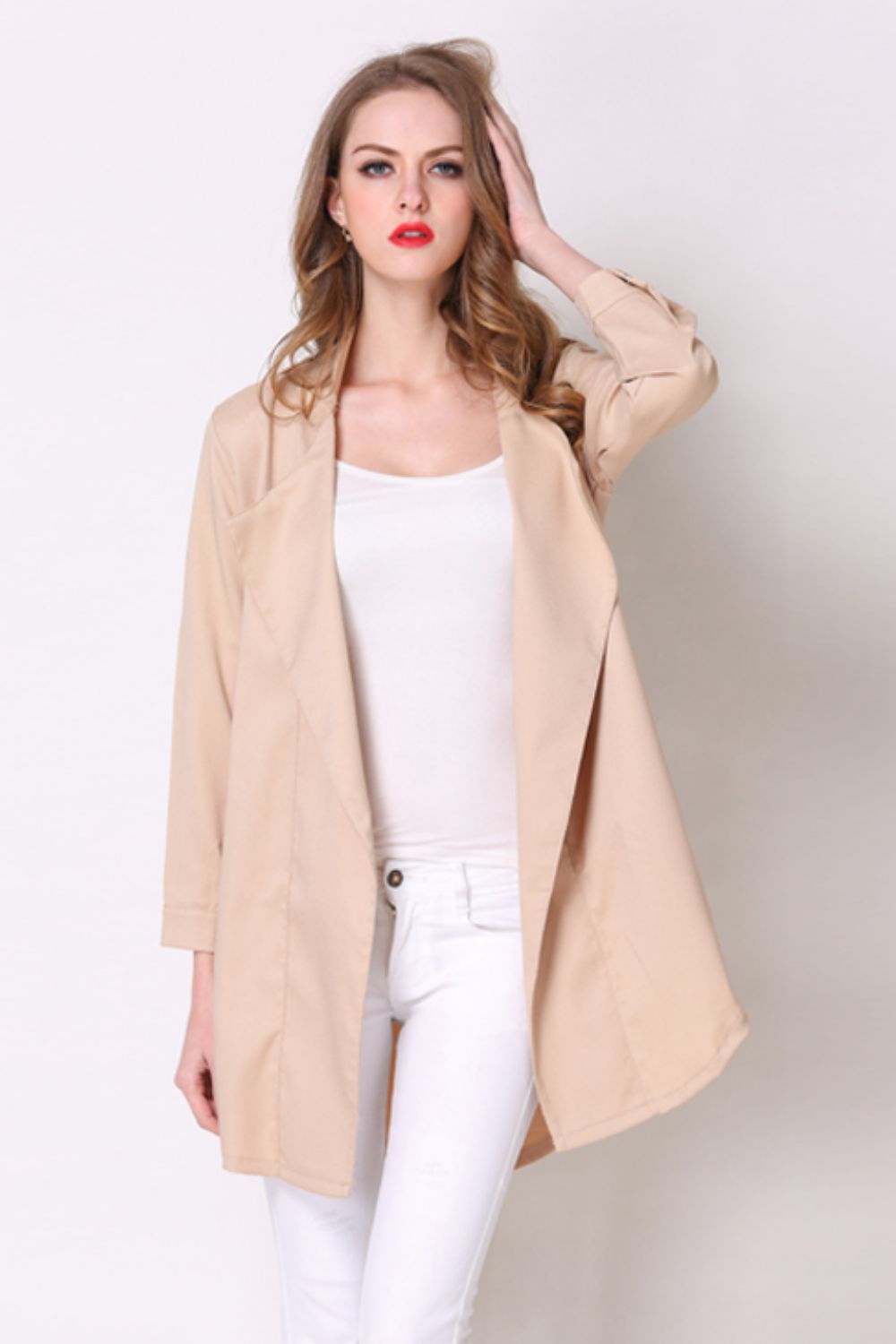 Full Size Open Front Longline Trench Coat