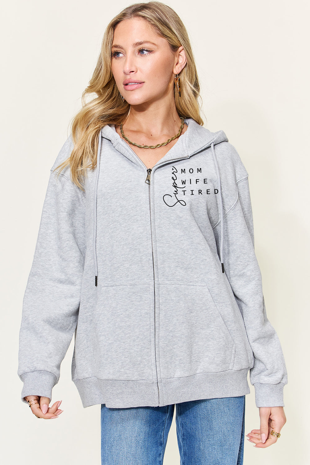 Simply Love Full Size Letter Graphic Long Sleeve Hoodie