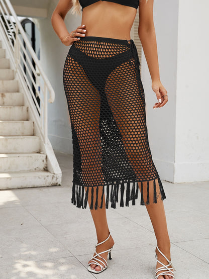 Fringe Openwork High Waist Swim Skirt