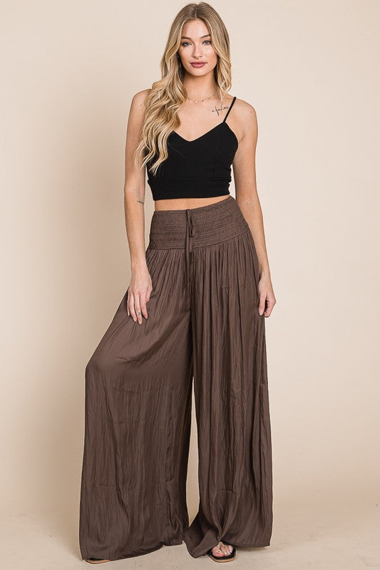 Ruched waist wide resort pants