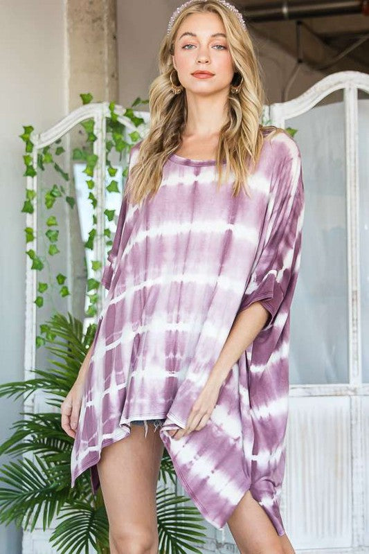 Striped Tie Dye Round Neck Tunic Plus KRT1408-1P