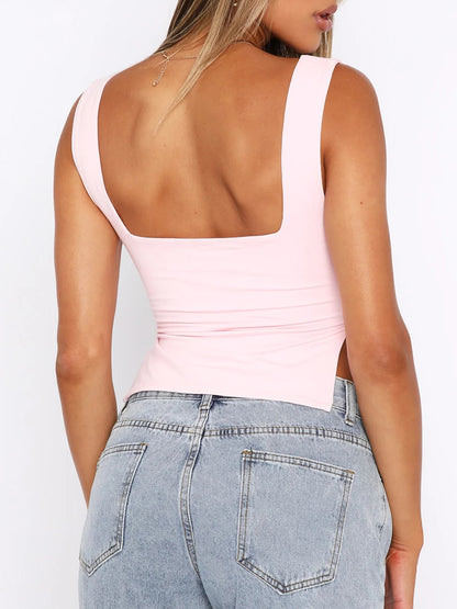 Ruched Sweetheart Neck Wide Strap Tank