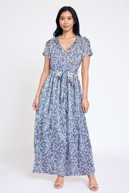 Plus Floral Surplice Bodice Sash Maxi Dress