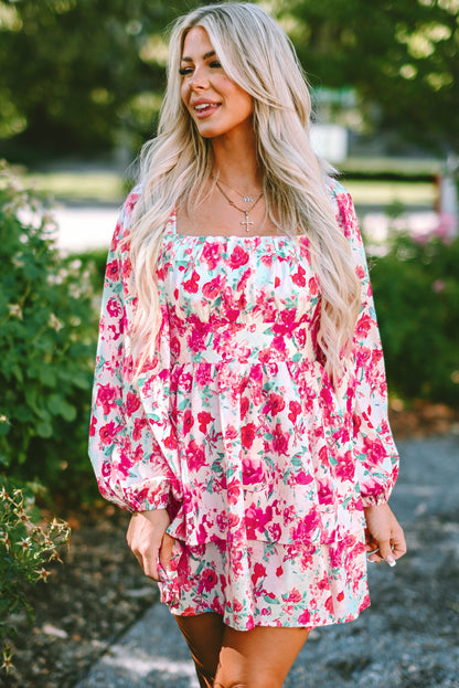 Floral Square Neck Layered Dress