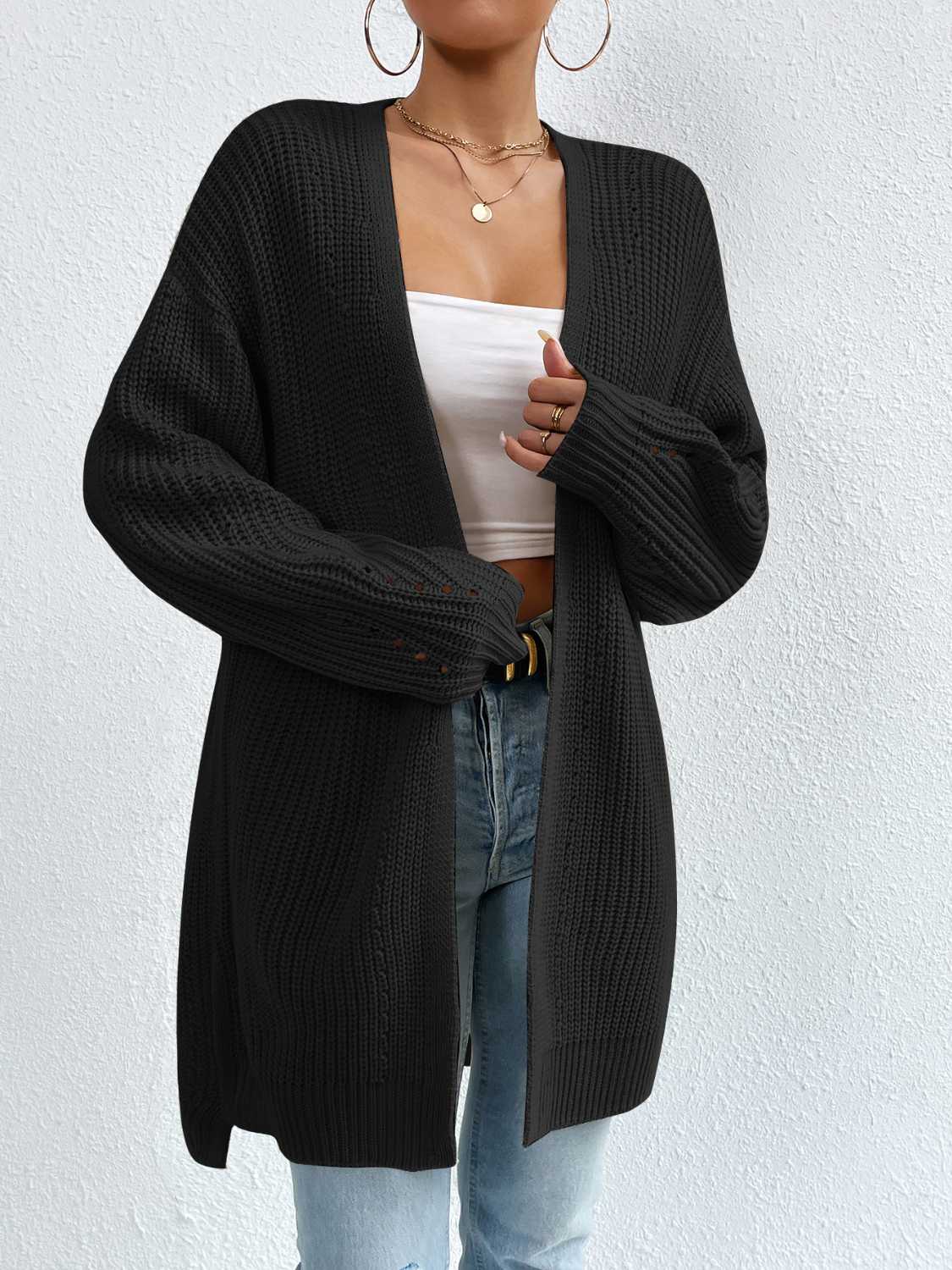 Open Front Dropped Shoulder Slit Cardigan