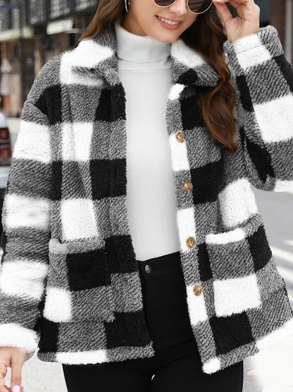 Button Up Drop Shoulder Fuzzy Jacket