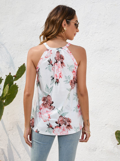 Lace Detail Printed Grecian Neck Cami