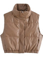 PU Leather Cropped Zip Up Drawstring Vest