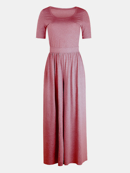 Scoop Neck Short Sleeve Jumpsuit