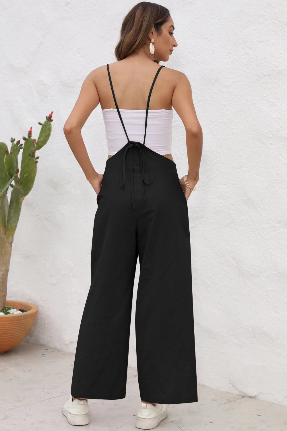 Tie Back Sleeveless Wide Leg Jumpsuit